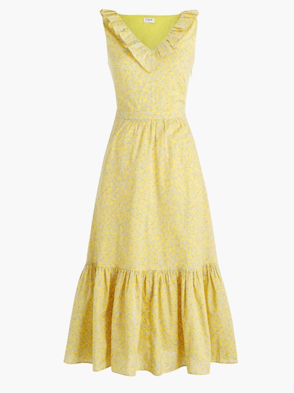 J Crew Factory Yellow Daisy Floral Ruffle Midi Dress size 6